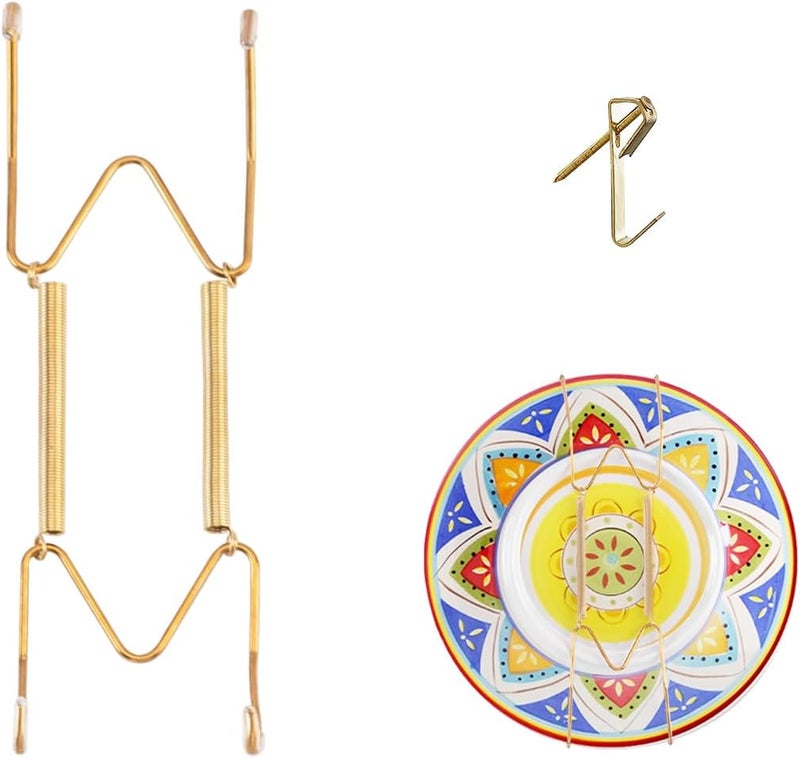 Litray 6-8 Inch Plate Hangers for The Wall Suitable for Decorative Plate adjustable and stretchable,with Metal Hooks for Wall Displaying Plates Decorative & Arts(Gold) - Image 1